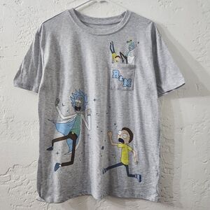 Rick and Morty Brand Mens Casual Fit Size Large Gray T-Shirt With Pocket